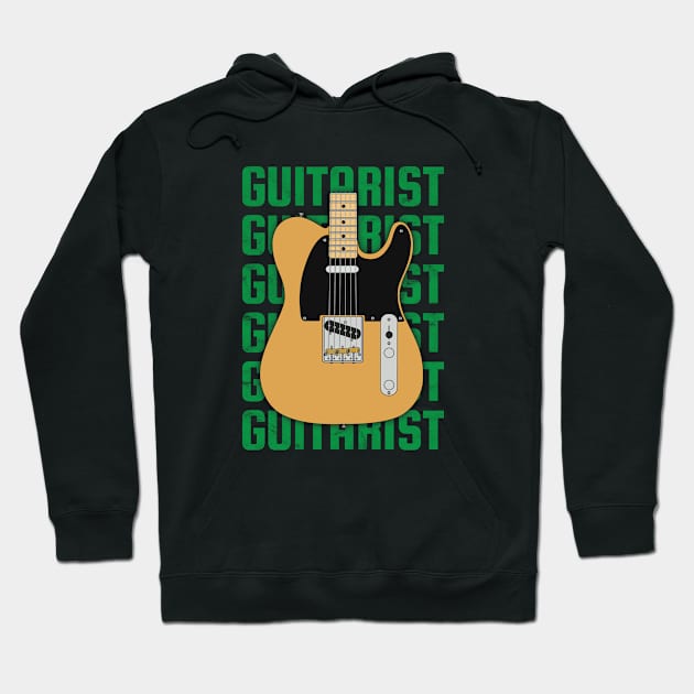 Guitarist Repeated Text T-Style Electric Guitar Body Hoodie by nightsworthy